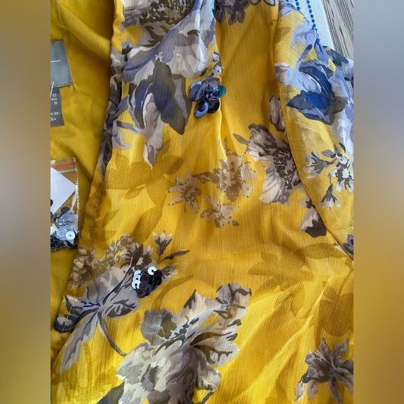 ASOS DESIGN Long Sleeve Mini Dress Yellow Floral Print Sequin Silver Sz 8 NEW - Picture 8 of 16